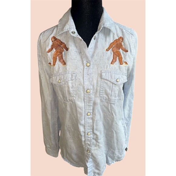 American Eagle Sz S/P  Vintage Boyfriend Western Pearl Snap Yetti Cowgirl - Picture 10 of 10